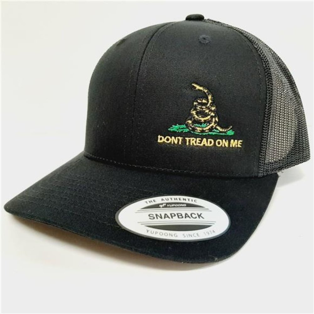 Don't Tread On Me Gadsden Hat Embroidered Baseball Cap Mesh Snapback Solid Black